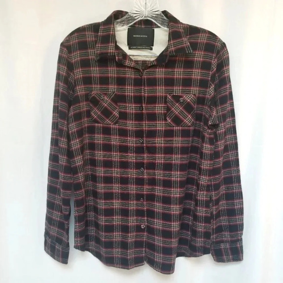 Maison Scotch Plaid Button Up  Long Sleeve Lace Pocket Patch - Picture 11 of 11
